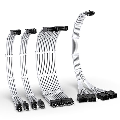 EZDIY-FAB PCIE 5.0 12VHPWR Sleeved Cable Kit, 16AWG Stromversorgungskabel Verlängerung, 24PIN-ATX/(4+4) PIN-EPS/(12+4) PIN auf 4X 8 PIN PCIE- RTX4090/4080/4070Ti Verlängerungskabel- Weiß von EZDIY-FAB