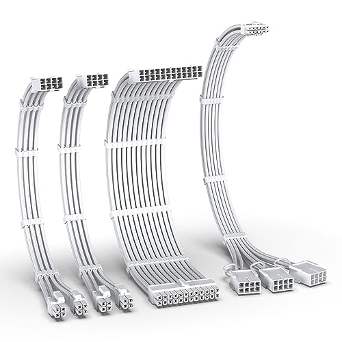 EZDIY-FAB PCIE 5.0 12VHPWR Sleeved Cable Kit,16AWG Stromversorgungskabel Verlängerung,24PIN-ATX/(4+4) PIN-EPS/(12+4) PIN auf 3X 8 PIN PCIE-RTX4080/4070Ti Verlängerungskabel-Reines Weiß von EZDIY-FAB