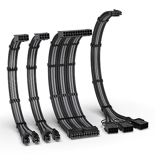 EZDIY-FAB PCIE 5.0 12VHPWR Sleeved Cable Kit,16AWG Stromversorgungskabel Verlängerung,24PIN-ATX/(4+4) PIN-EPS/(12+4) PIN auf 3X 8 PIN PCIE-RTX4080/4070Ti Verlängerungskabel-Schwarz/Grau von EZDIY-FAB