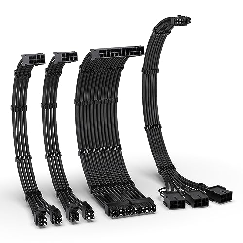 EZDIY-FAB PCIE 5.0 12VHPWR Sleeved Cable Kit,16AWG Stromversorgungskabel Verlängerung,24PIN-ATX/(4+4) PIN-EPS/(12+4) PIN auf 3X 8 PIN PCIE-RTX4080/4070Ti Verlängerungskabel-Schwarz von EZDIY-FAB