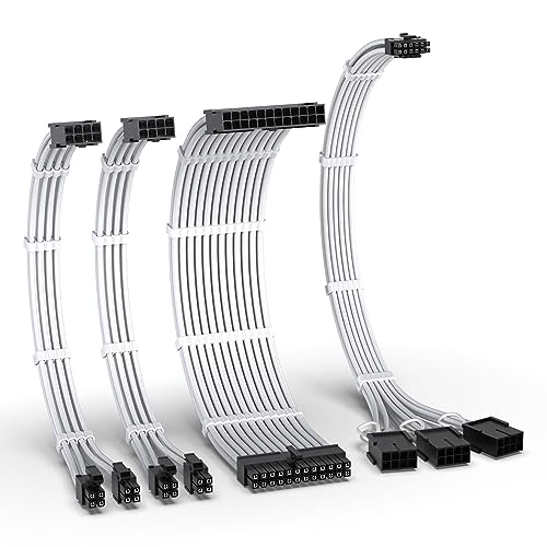 EZDIY-FAB PCIE 5.0 12VHPWR Sleeved Cable Kit,16AWG Stromversorgungskabel Verlängerung,24PIN-ATX/(4+4) PIN-EPS/(12+4) PIN auf 3X 8 PIN PCIE-RTX4080/4070Ti Verlängerungskabel-Weiß von EZDIY-FAB