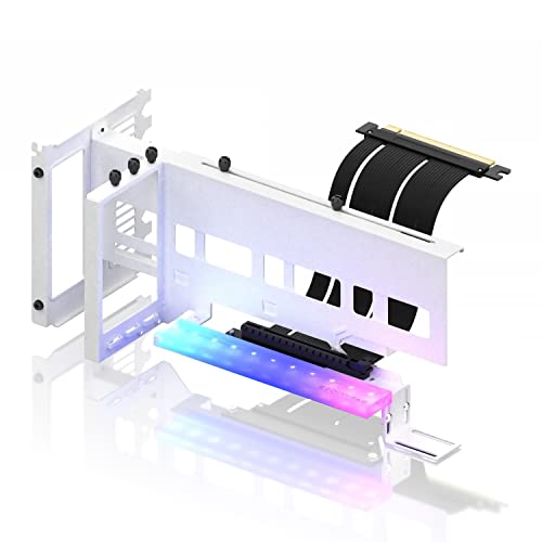 EZDIY-FAB PCIe 4.0 GPU-Montagehalterung mit 5 V 3-poliger ARGB LED, VGA-Videokartenhalterung mit PCIe 4.0 X16 Gen4 Riser-Kabel, 17 cm, 90 Grad rechtwinklig, Weiß von EZDIY-FAB