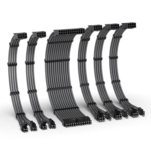 EZDIY-FAB PSU Kabel Verlängerung Kit,16AWG Verlängerungskabel für die Stromversorgung,1x24Pin/2x4+4 EPS/3x6+2 PCI-E,Kundenspezifische PC Hülse Kabel 300MM mit Kämmen-Karbon von EZDIY-FAB