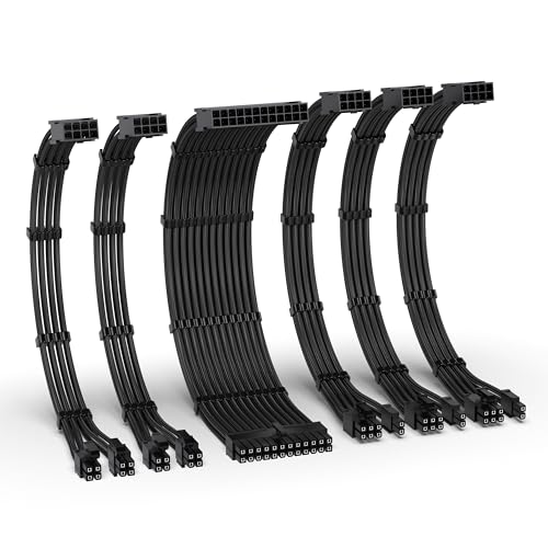 EZDIY-FAB PSU Kabel Verlängerung Kit,16AWG Verlängerungskabel für die Stromversorgung,1x24Pin/2x4+4 EPS/3x6+2 PCI-E,Kundenspezifische PC Hülse Kabel 300MM mit Kämmen-Schwarz von EZDIY-FAB