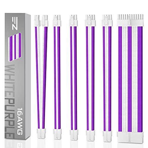EZDIY-FAB PSU-Kabel-Verlängerungs-Set mit benutzerdefinierter Stromversorgungskabelmanschette 16 AWG 24-PIN 8-PIN 6-PIN 4+4-PIN mit weißen Kämmen - Weiß-Weiß-Violett von EZDIY-FAB