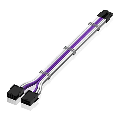 EZDIY-FAB PSU Kabelverlängerung 12Pin auf Dual 8P,16AWG PCIe Sleeved Verlängerungskabel für RTX 3060ti 3070 3080 3080ti 3090-Weiß/Lila[300mm] von EZDIY-FAB