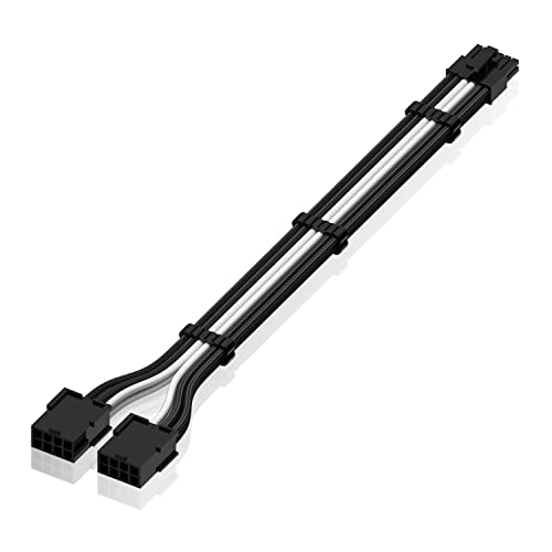 EZDIY-FAB PSU Verlängerungskabel 12-polig auf Dual 8P, Verlängerungskabel mit PCIe-Muffe, 16 AWG, für RTX 3060ti 3070 3080 3080ti 3090- schwarz/weiß [300 mm] von EZDIY-FAB
