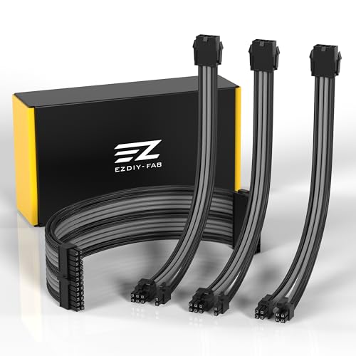 EZDIY-FAB PSU Verlängerungskabel Ummantelt Custom Mod PC Stromversorgungskabel,Weiches Nylongeflecht mit Kammsatz 24PIN/8PIN bis 6+2Pin/ 8PIN bis 4+4PIN-300MM-Schwarz Grau EZDIY-FAB PSU Verlängerungskabel Ummantelt Custom Mod PC Stromversorgungskabel,Weiches Nylongeflecht mit Kammsatz 24PIN/8PIN bis 6+2Pin/ 8PIN bis 4+4PIN-300MM-Schwarz Grau von EZDIY-FAB