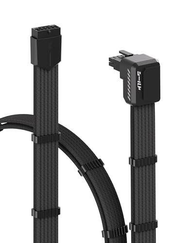EZDIY-FAB Shield 90 Grad 12V-2x6 GPU Kabelverlängerung,PCIe 5.1 12+4 Pin GPU Winkel Adapter,12VHPWR PSU Kabelverlängerung für RTX4070Ti Super,4080 Super,4090 mit Kämmen-Standard Typ-Schwarz von EZDIY-FAB