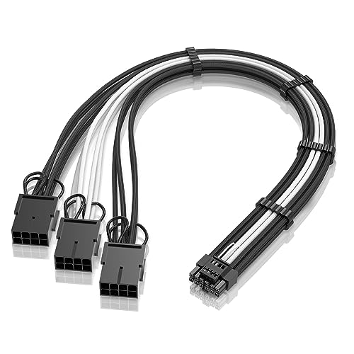 GPU Power Sleeved Cable Verlängerung,16pin(12+4) 12VHPWR PCIe 5.0 Stecker auf 3X PCIE 8 PIN für RTX 4070Ti/4080/3090Ti,mit Vorinstallierten Kabelkämmen-16AWG/Schwarz Weiß von EZDIY-FAB