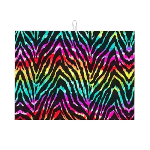 Abtropfmatte mit buntem Regenbogen-Zebradruck, saugfähig, für Küchentheke, Geschirr, Abtropfbrett, Matte für Küche, rutschfeste Tischmatte, Platzset, 45,7 x 61 cm von EZDLOWVBA