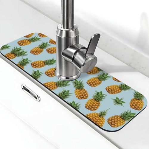 Ananas-Druck-Stein-Wasserhahn-Matte für Küchenspüle, Kieselgur-saugfähige Matte, Wasserhahn-Spritzschutz für Badezimmer und Küche (38,1 x 14 cm) von EZDLOWVBA