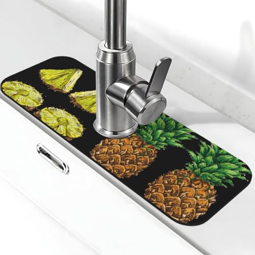 Ananas-Druck-Stein-Wasserhahn-Matte für Küchenspüle, Kieselgur-saugfähige Matte, Wasserhahn-Spritzschutz für Badezimmer und Küche (38,1 x 14 cm) von EZDLOWVBA