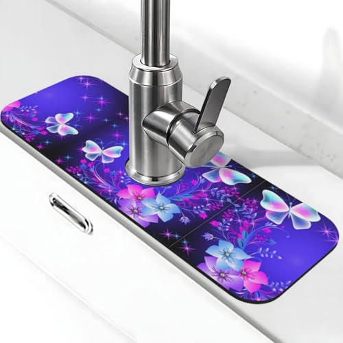 Beauty Schmetterlings-Aufdruck, Stein-Wasserhahn-Matte für Küchenspüle, Kieselgur-saugfähige Matte, Wasserhahn-Spritzschutz für Badezimmer, Küche (38,1 x 14 cm) von EZDLOWVBA