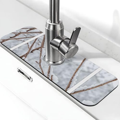 Birke Trees Print Stone Wasserhahn Matte für Küchenspüle, Kieselgur-saugfähige Matte, Wasserhahn-Spritzschutz für Badezimmer Küche (38,1 x 14 cm) von EZDLOWVBA
