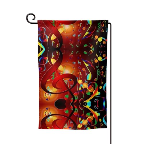 Bunte Gartenflagge mit Musikschlüssel-Druck, doppelseitig, Gartenflaggen für Heimdekoration, wetterbeständig und doppelt genäht, 45,7 x 32,8 cm von EZDLOWVBA