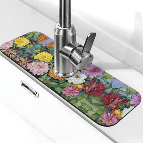 Bunte Wasserhahnmatte für Küchenspüle, Kieselgur-saugfähige Matte, Wasserhahn-Spritzschutz für Badezimmer, Küche (38,1 x 14 cm) von EZDLOWVBA