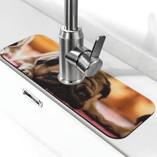 Cry Mops-Aufdruck, Stein-Wasserhahn-Matte für Küchenspüle, Kieselgur-saugfähige Matte, Wasserhahn-Spritzschutz für Badezimmer, Küche (38,1 x 14 cm) von EZDLOWVBA