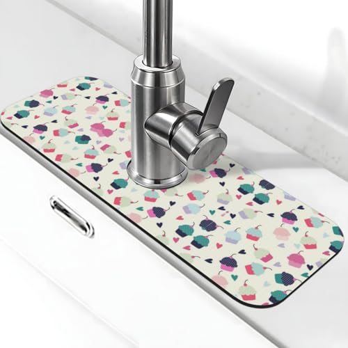 Cupcake Candy Hearts Sweet Print Stone Wasserhahn Matte für Küchenspüle, Kieselgur-saugfähige Matte, Wasserhahn-Spritzschutz für Badezimmer Küche (38,1 x 14 cm) von EZDLOWVBA