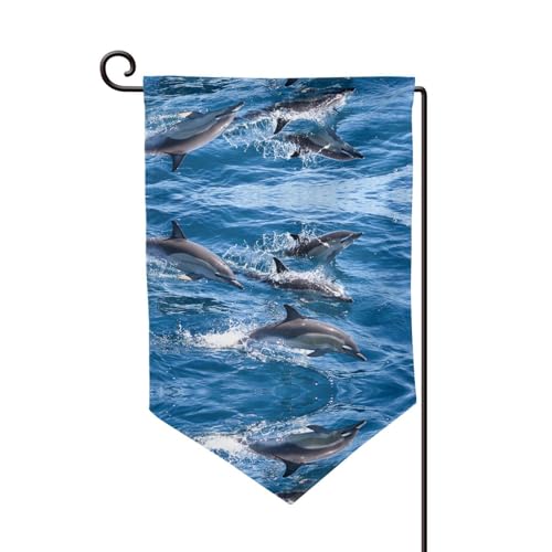 Doppelseitige Premium-Gartenflagge mit Delfinen im Meer, Gartenflaggen für Heimdekoration, wetterbeständig und doppelt genäht, 45,7 x 32,8 cm von EZDLOWVBA