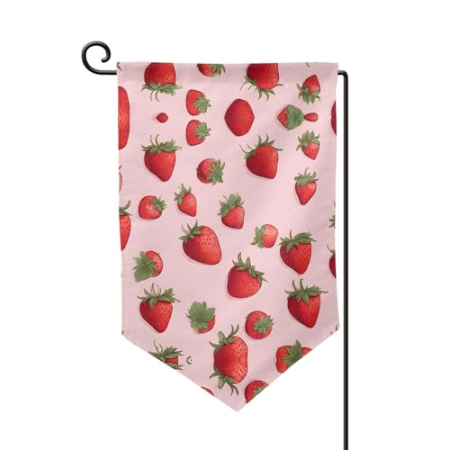 Doppelseitige Premium-Gartenflagge mit Erdbeermuster, Gartenflaggen für Heimdekoration, wetterbeständig und doppelt genäht, 45,7 x 32,8 cm von EZDLOWVBA