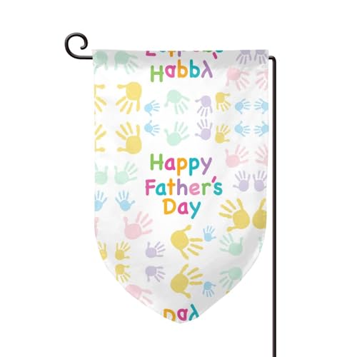 Doppelseitige Premium-Gartenflagge mit Hand- und Happy Fathers Day-Druck, Gartenflaggen für Heimdekoration, wetterbeständig und doppelt genäht, 45,7 x 32,8 cm von EZDLOWVBA