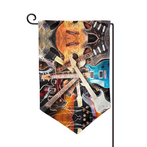 Doppelseitige Premium-Gartenflagge mit Musikgitarren-Druck, Gartenflaggen für Heimdekoration, wetterbeständig und doppelt genäht, 45,7 x 32,8 cm von EZDLOWVBA