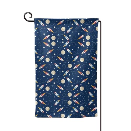 Doppelseitige Premium-Gartenflagge mit Raketenmotiv, für Heimdekoration, wetterbeständig und doppelt genäht, 45,7 x 32,5 cm von EZDLOWVBA