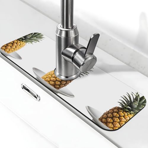 EZDLOWVBA Ananas-Muster, Stein-Wasserhahn-Matte für Küchenspüle, Kieselgur-saugfähige Matte, Wasserhahn-Spritzschutz für Badezimmer und Küche (38,1 x 14 cm) von EZDLOWVBA