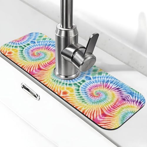 EZDLOWVBA Batik-Druck-Stein-Wasserhahn-Matte für Küchenspüle, Kieselgur-saugfähige Matte, Wasserhahn-Spritzschutz für Badezimmer und Küche (38,1 x 14 cm) von EZDLOWVBA