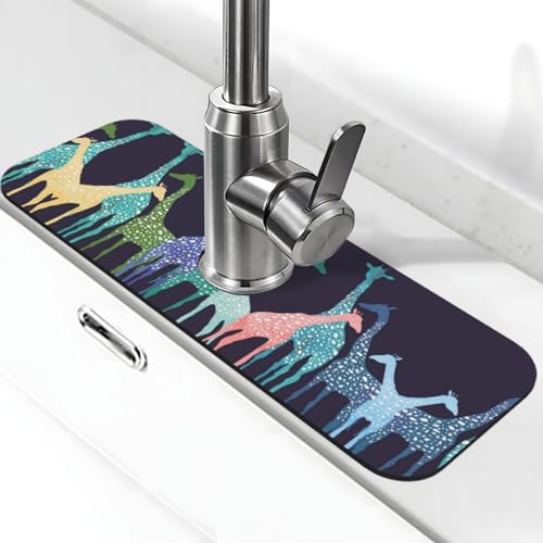 EZDLOWVBA Bunte Giraffen-Fans, Stein-Wasserhahn-Matte für Küchenspüle, Kieselgur-saugfähige Matte, Wasserhahn-Spritzschutz für Badezimmer und Küche (38,1 x 14 cm) von EZDLOWVBA