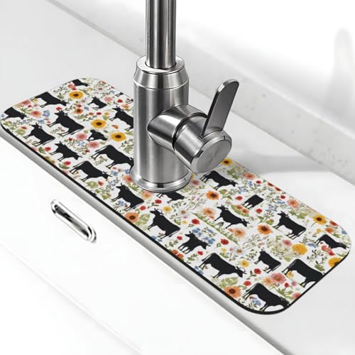 EZDLOWVBA Cattle Farm Sanctuary Print Stein Wasserhahn Matte für Küchenspüle, Kieselgur-saugfähige Matte, Wasserhahn-Spritzschutz für Badezimmer Küche (38,1 x 14 cm) von EZDLOWVBA