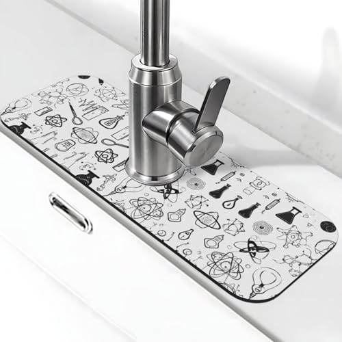 EZDLOWVBA Chemie-Druck-Stein-Wasserhahn-Matte für Küchenspüle, Kieselgur-saugfähige Matte, Wasserhahn-Spritzschutz für Badezimmer und Küche (38,1 x 14 cm) von EZDLOWVBA