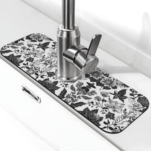 EZDLOWVBA Damast-Muster, Stein-Wasserhahn-Matte für Küchenspüle, Kieselgur-saugfähige Matte, Wasserhahn-Spritzschutz für Badezimmer und Küche (38,1 x 14 cm) von EZDLOWVBA