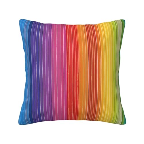 EZDLOWVBA Dekorativer Kissenbezug mit Regenbogenfarben-Streifendruck, 45 x 45 cm, für Wohnzimmer, Sofa, Couch, Bett von EZDLOWVBA