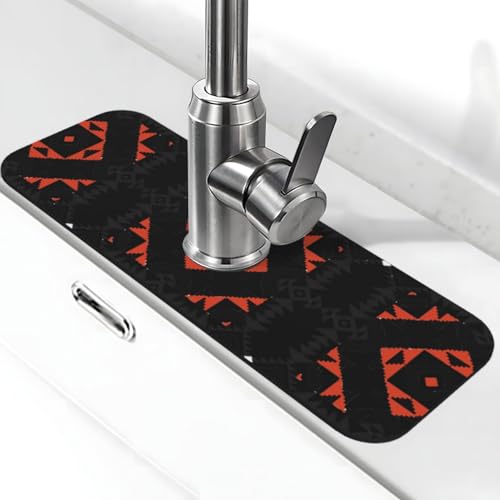 EZDLOWVBA Dekorativer Kunstdruck-Stein-Wasserhahn-Matte für Küchenspüle, Kieselgur-saugfähige Matte, Wasserhahn-Spritzschutz für Badezimmer und Küche (38,1 x 14 cm) von EZDLOWVBA