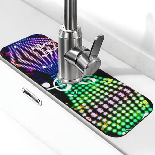EZDLOWVBA Dreamlike Cool Music Print Stone Wasserhahn Matte für Küchenspüle, Kieselgur-saugfähige Matte, Wasserhahn-Spritzschutz für Badezimmer Küche (38,1 x 14 cm) von EZDLOWVBA