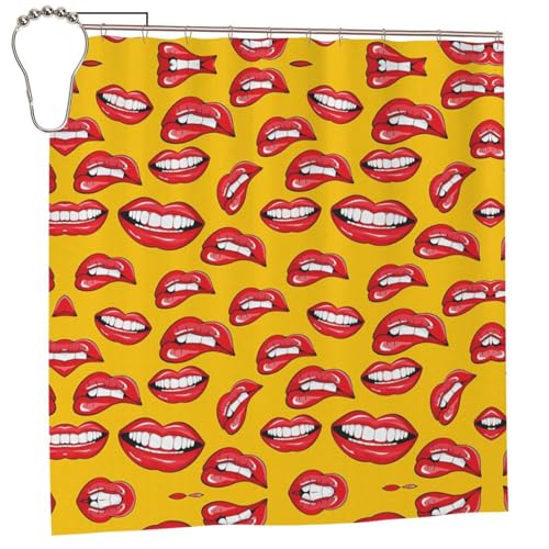EZDLOWVBA Duschvorhang, Motiv: Frauen lächeln und beißen, roter Munddruck, 183 x 183 cm, schimmelresistent, Polyestergewebe, Badvorhang mit 12 Haken, waschbar, schnelltrocknend EZDLOWVBA Duschvorhang, Motiv: Frauen lächeln und beißen, roter Munddruck, 183 x 183 cm, schimmelresistent, Polyestergewebe, Badvorhang mit 12 Haken, waschbar, schnelltrocknend von EZDLOWVBA