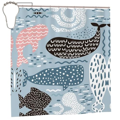 EZDLOWVBA Duschvorhang, Motiv: Robbenwal, Oktopus-Fisch, 183 x 183 cm, schimmelresistent, Polyester-Stoff, Badvorhang mit 12 Haken, waschbar, schnelltrocknend EZDLOWVBA Duschvorhang, Motiv: Robbenwal, Oktopus-Fisch, 183 x 183 cm, schimmelresistent, Polyester-Stoff, Badvorhang mit 12 Haken, waschbar, schnelltrocknend von EZDLOWVBA
