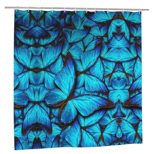 EZDLOWVBA Duschvorhang, Motiv: viele blaue Schmetterlinge, 183 x 183 cm, schimmelresistent, Polyester-Stoff, Badvorhang mit 12 Haken, waschbar, schnelltrocknend EZDLOWVBA Duschvorhang, Motiv: viele blaue Schmetterlinge, 183 x 183 cm, schimmelresistent, Polyester-Stoff, Badvorhang mit 12 Haken, waschbar, schnelltrocknend von EZDLOWVBA
