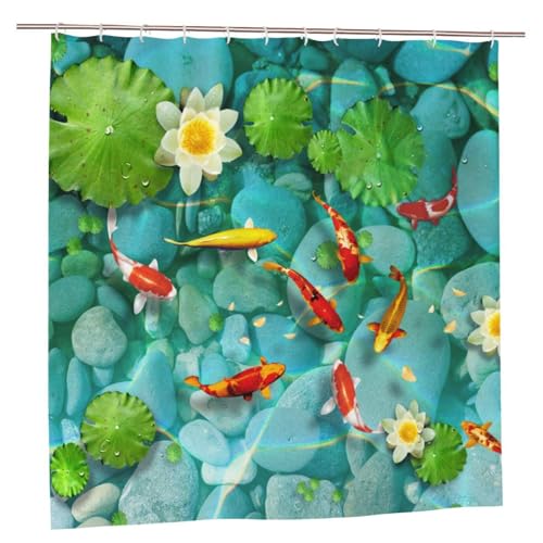 EZDLOWVBA Duschvorhang, japanischer hübscher roter Karpfenfisch, 183 x 183 cm, schimmelresistent, Polyestergewebe, Badvorhang mit 12 Haken, waschbar, schnelltrocknend EZDLOWVBA Duschvorhang, japanischer hübscher roter Karpfenfisch, 183 x 183 cm, schimmelresistent, Polyestergewebe, Badvorhang mit 12 Haken, waschbar, schnelltrocknend von EZDLOWVBA