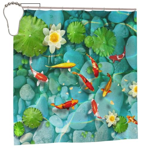 EZDLOWVBA Duschvorhang, japanischer hübscher roter Karpfenfisch, 183 x 183 cm, schimmelresistent, Polyestergewebe, Badvorhang mit 12 Haken, waschbar, schnelltrocknend EZDLOWVBA Duschvorhang, japanischer hübscher roter Karpfenfisch, 183 x 183 cm, schimmelresistent, Polyestergewebe, Badvorhang mit 12 Haken, waschbar, schnelltrocknend von EZDLOWVBA