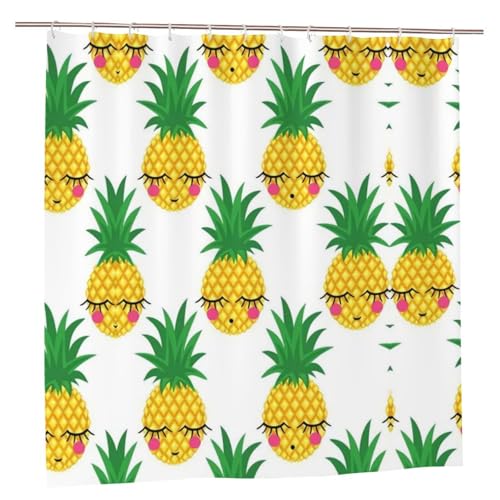 EZDLOWVBA Duschvorhang mit Ananas-Druck, 183,9 x 183,9 cm, schimmelresistent, Polyestergewebe, Badvorhang mit 12 Haken, waschbar, schnelltrocknend EZDLOWVBA Duschvorhang mit Ananas-Druck, 183,9 x 183,9 cm, schimmelresistent, Polyestergewebe, Badvorhang mit 12 Haken, waschbar, schnelltrocknend von EZDLOWVBA