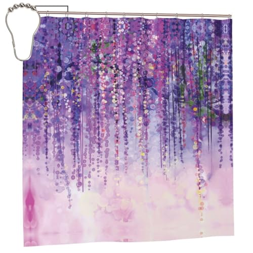 EZDLOWVBA Duschvorhang mit Blumen-Baum-Druck, 183 x 183 cm, schimmelresistent, Polyestergewebe, Badvorhang mit 12 Haken, waschbar, schnelltrocknend von EZDLOWVBA