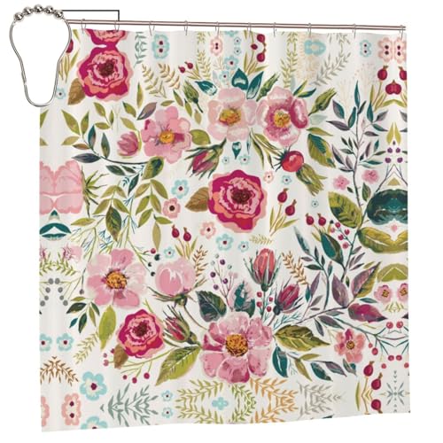 EZDLOWVBA Duschvorhang mit Blumenblatt-Druck, 183 x 183 cm, schimmelresistent, Polyestergewebe, Badvorhang mit 12 Haken, waschbar, schnelltrocknend von EZDLOWVBA
