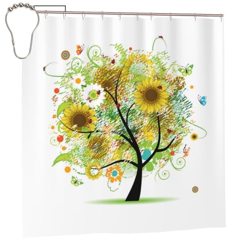 EZDLOWVBA Duschvorhang mit Blumenmuster und Gänseblümchen, Sonnenblumen, Schmetterlinge, 183 x 183 cm, schimmelresistent, Polyesterstoff, Badvorhang mit 12 Haken, waschbar, schnelltrocknend EZDLOWVBA Duschvorhang mit Blumenmuster und Gänseblümchen, Sonnenblumen, Schmetterlinge, 183 x 183 cm, schimmelresistent, Polyesterstoff, Badvorhang mit 12 Haken, waschbar, schnelltrocknend von EZDLOWVBA