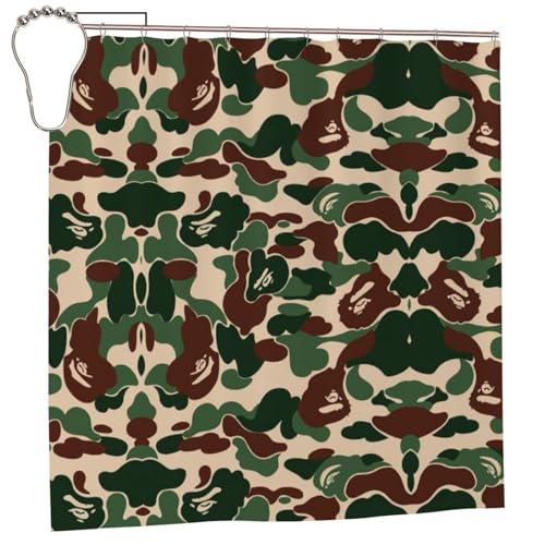 EZDLOWVBA Duschvorhang mit Camouflage-Muster, 183 x 183 cm, schimmelresistent, Polyestergewebe, Badvorhang mit 12 Haken, waschbar, schnell trocknend von EZDLOWVBA