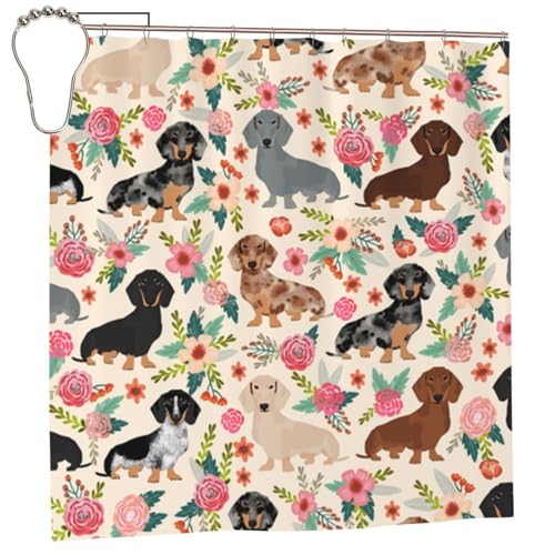 EZDLOWVBA Duschvorhang mit Hunde-Blumendruck, 183 x 183 cm, schimmelresistent, Polyestergewebe, Badvorhang mit 12 Haken, waschbar, schnelltrocknend EZDLOWVBA Duschvorhang mit Hunde-Blumendruck, 183 x 183 cm, schimmelresistent, Polyestergewebe, Badvorhang mit 12 Haken, waschbar, schnelltrocknend von EZDLOWVBA