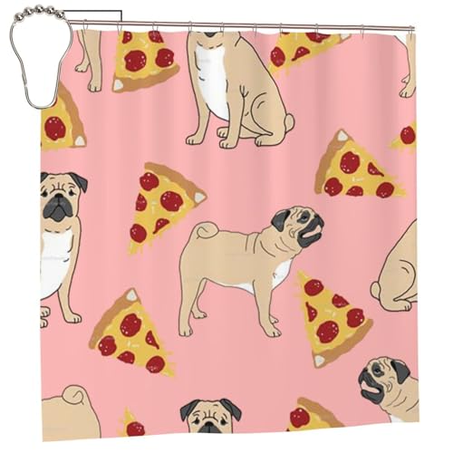 EZDLOWVBA Duschvorhang mit Mops-Pizza-Motiv, 183 x 183 cm, schimmelresistent, Polyestergewebe, Badvorhang mit 12 Haken, waschbar, schnelltrocknend EZDLOWVBA Duschvorhang mit Mops-Pizza-Motiv, 183 x 183 cm, schimmelresistent, Polyestergewebe, Badvorhang mit 12 Haken, waschbar, schnelltrocknend von EZDLOWVBA