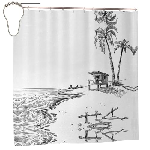 EZDLOWVBA Duschvorhang mit Palmen-Druck, 183 x 183 cm, schimmelresistent, Polyestergewebe, Badvorhang mit 12 Haken, waschbar, schnelltrocknend von EZDLOWVBA